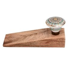 2 Pieces Emerald Hue Golden Pattern Ceramic Wooden Door Stopper